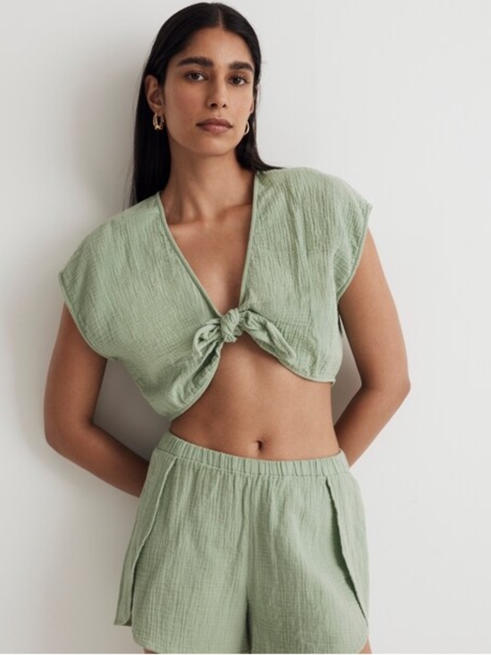 NWT Madewell Double Gauze Tie-Front Crop Top Size Large